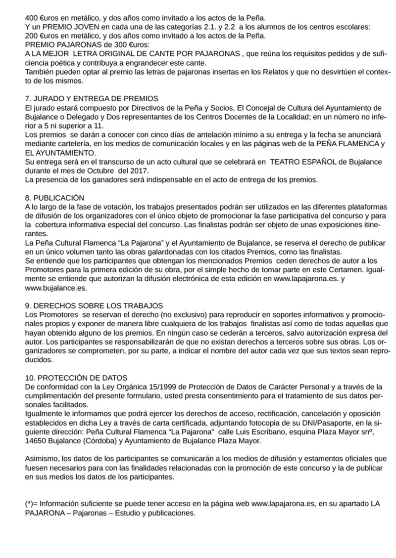 Bases del Certamen de Relatos breves y Pajaronas 2017